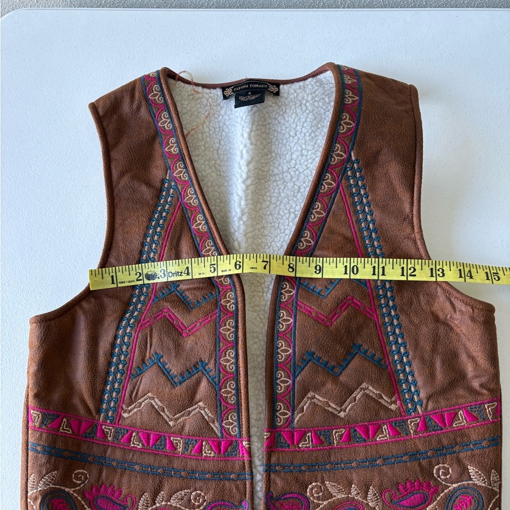 Flying‎ Tomato Embroidered Vest Women Small Faux Leather Western Cabincore Boho - Picture 13 of 15